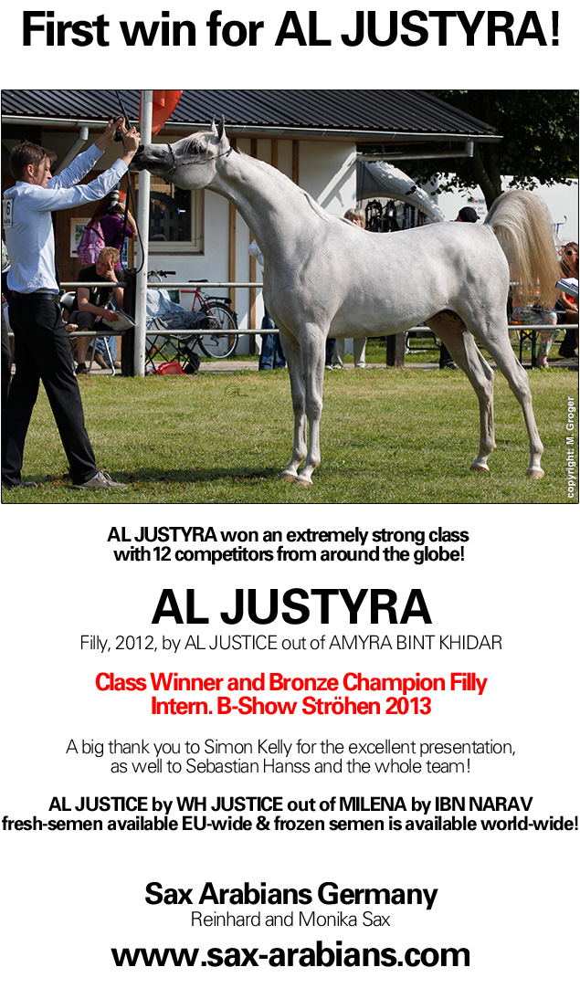 SAX Arabians Germany, First win for AL JUSTYRA!