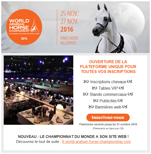 Championnat du Monde du Pur Sang Arabe de Show. Paris, 25 au 27 novembre 2016